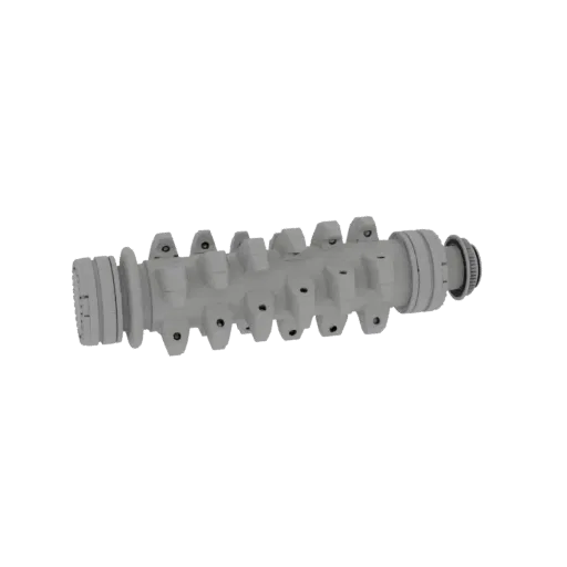 3D model of a gray industrial roller with multiple sharp spikes along its length, set against a white background.