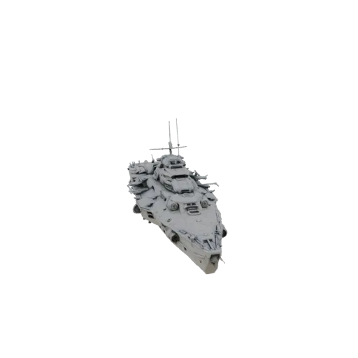 Modèle 3D d'un Dreadnought de Dune gris, vue de face et de dessus, sur fond blanc