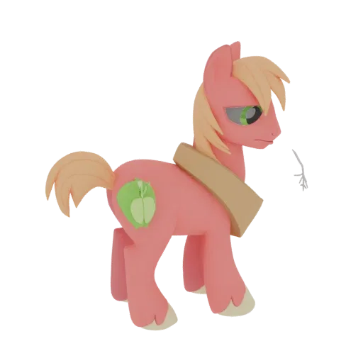 Modèle 3D de Big Macintosh, un poney rose aux cheveux blonds et marquage pomme, portant un collier beige.