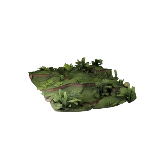 Jungle Ground Patch High Poly 3D model, close-up cinematic environment render, showing layered soil, terrain detail.