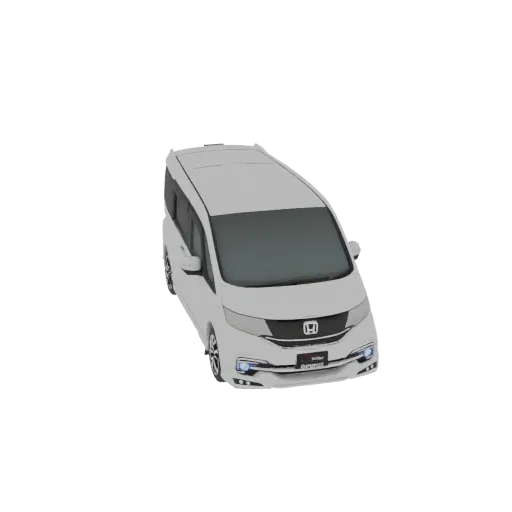 A 3D model render of a white Honda Stepwgn minivan from a top-down perspective.