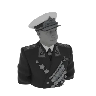 Rendu 3D d'un buste d'Amiral Naval Soviétique, présentant un uniforme détaillé et plusieurs médailles militaires sur la poitr