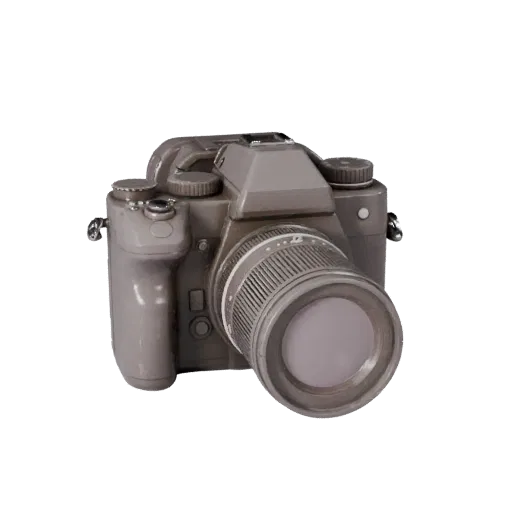 Cinema Video Camera Stylized 3D model, stylized isometric render, showing textured grips, lens barrels.