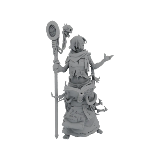 Tattered Necromancer with Grimoire and Staff 3D Model