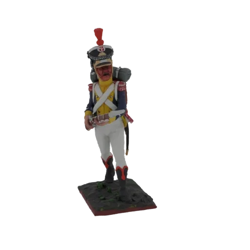 Modelo 3D de soldado de infantaria de linha francês da campanha de 1812, em pé com mosquete e mochila.