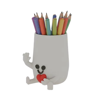 Cute Pencil Holder with Heart and Waving Hand