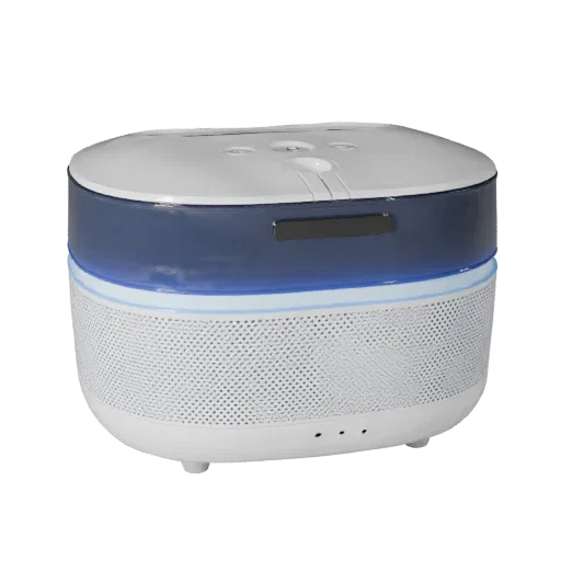 Minimal Smart Speaker Low Poly 3D model, game viewport three-quarter view, showing white plastic, form detail.