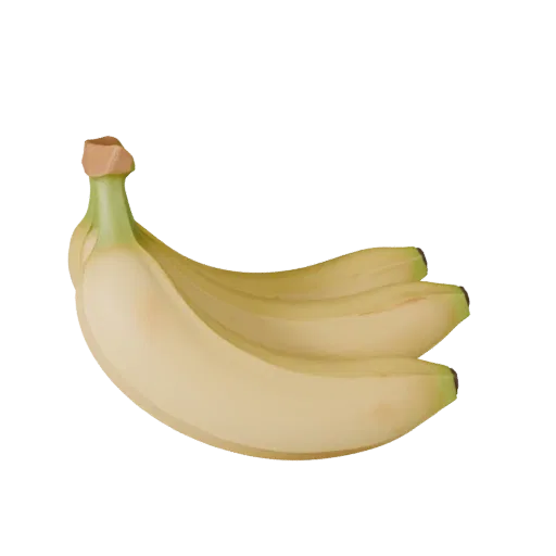 Sliced Banana Bunch 3D model, three-quarter front view, AR viewer studio render, showing skin pores, form detail.