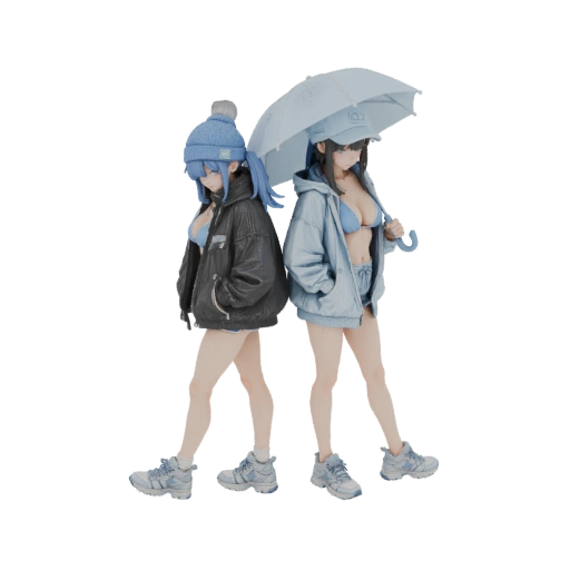 Anime Girls with Umbrella 3D Model