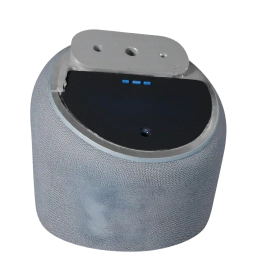 Voice Controlled Smart Speaker Realistic 3D model, three-quarter studio render, showing white plastic, form detail.
