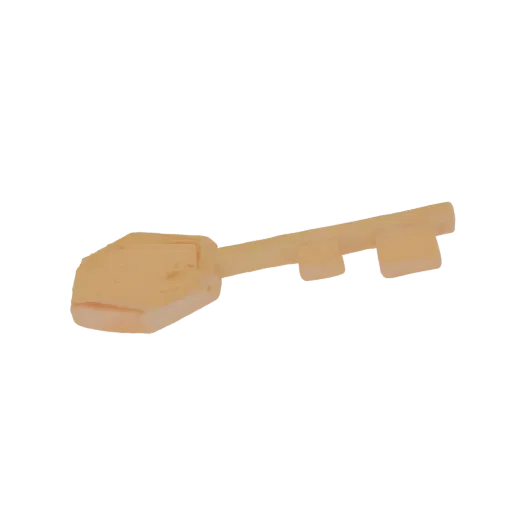 3D model render of an ornate skeleton key with a hexagonal bow and notched bit, presented on a white background.