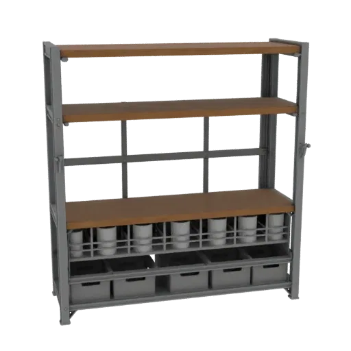 Garage Parts Rack Printable 3D model, isometric STL render, showing steel frames, stable fixtures.