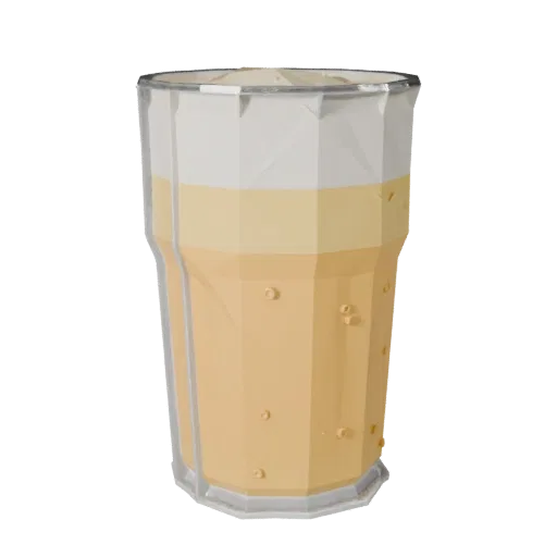 Cold Juice Glass Low Poly 3D model, game viewport three-quarter view, showing glass, container shape.