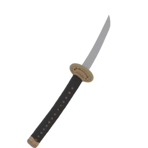 3D model of katana handle with golden tsuba and black wrap, styled as a shoe horn handle