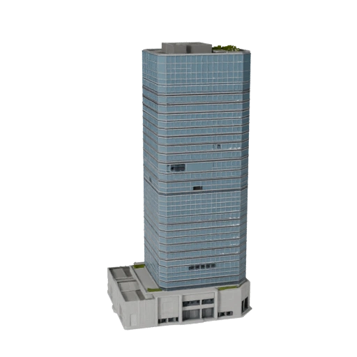 Modello 3D Grattacielo in Vetro Low Poly per Asset di Gioco Realtime