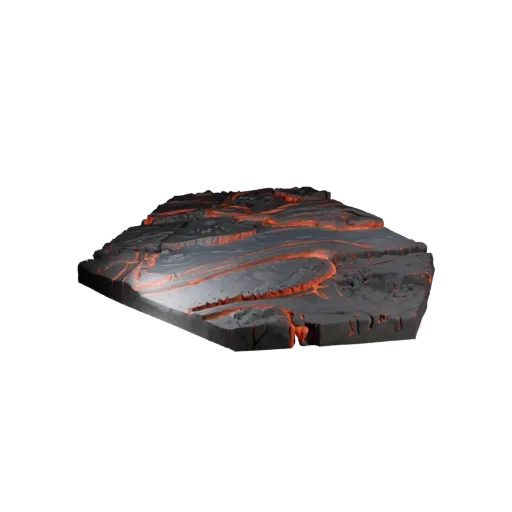 Lava Stream Terrain Modular 3D model, isometric modular kit view, showing wet stone, lava channels.