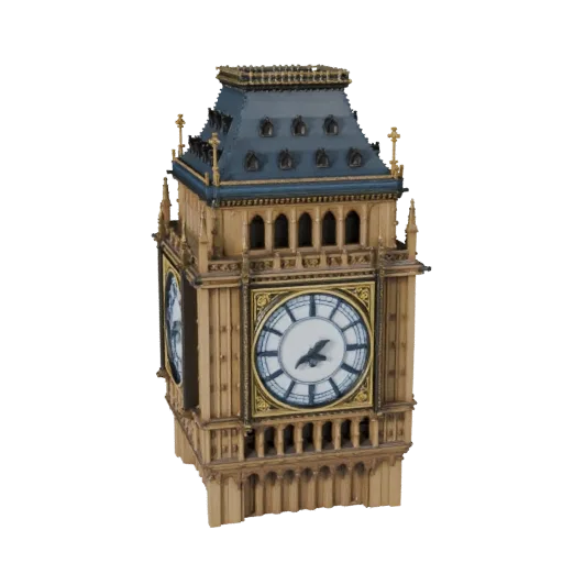 Modello 3D Big Ben high poly, vista ravvicinata del rendering architettonico, che mostra i materiali della struttura del punt