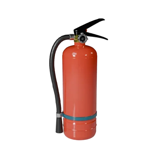 Modelo 3D estilizado de Extintor de Incêndio de Emergência, renderização isométrica estilizada, mostrando carcaças plásticas,