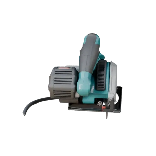 Werkstatt-Kreissäge 3D-Modell, Seitenprofilansicht, technischer Viewport-Render, zeigt Spritzgusskunststoff, ergonomische Griffe.
