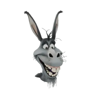3D model of a cartoon donkey's head with a wide, toothy grin and large ears, against a white background.