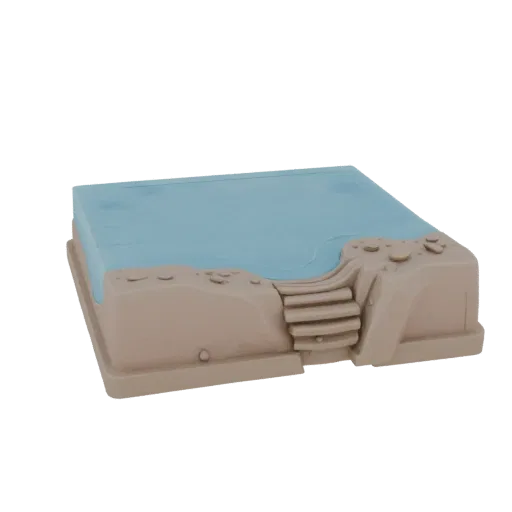 Coastal Tide Pool Set Printable 3D model, isometric tabletop STL render, showing wet stone, water edges.