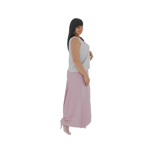 Woman in Flowing Pink Skirt and White Top