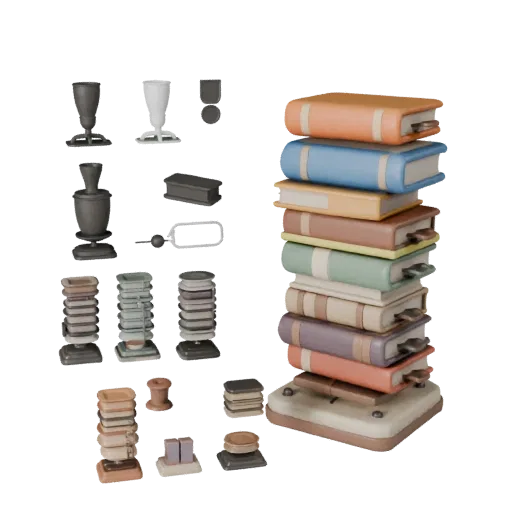 Cozy Book Stack Modular 3D model, isometric modular kit view, showing ceramic, recognizable everyday shapes.