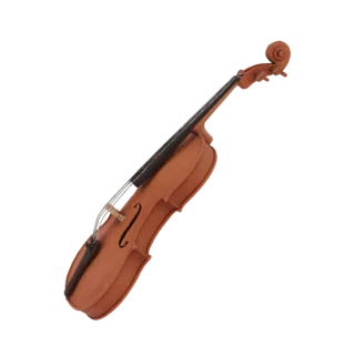 Un modèle 3D d'un violon classique en bois, rendu avec une finition bois chaleureuse sur fond blanc.
