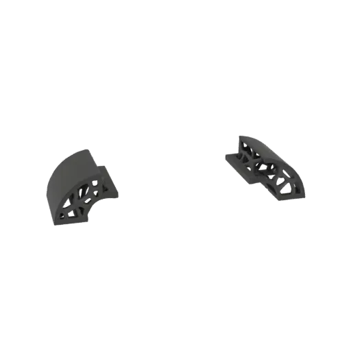 Two distinct 3D models of geometric lattice corner brackets, one with a concave curve and the other with a convex curve, agai