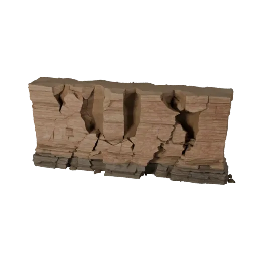 Eroded Ravine Wall Stylized 3D model, stylized isometric environment render, showing stratified stone, terrain detail.