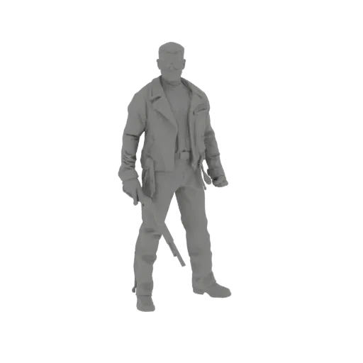 3D model render of the T-800 Terminator from the movie series, standing with a shotgun in a neutral pose.