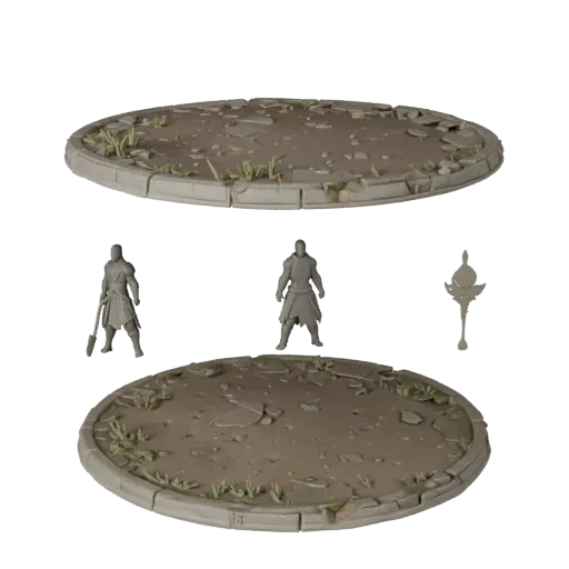 Ruined Oval Base product render 3D model preview showing rim shape, three-quarter studio view, height and ground texture