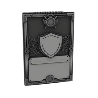 3D model of an ornate emblem plaque with a central shield, laurel wreath, and inscription area.