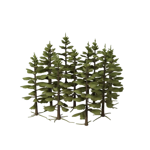Pine Forest Pack Unity 3D model, isometric viewport view, showing leaf clusters, layered vegetation clusters.