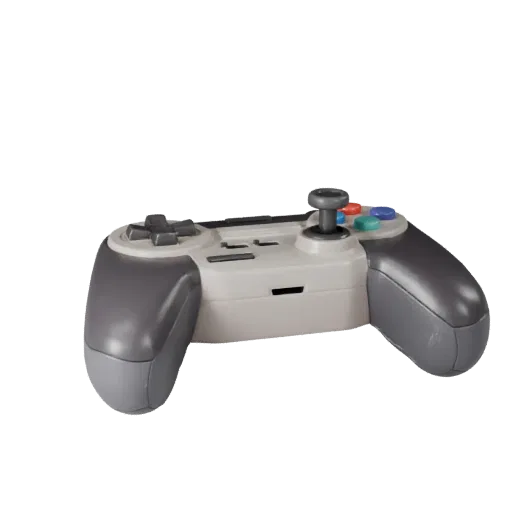 Retro Controller Stylized 3D model, stylized isometric render, showing matte plastic, console proportions.