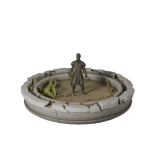 Ruined Oval Base realistic 3D model preview showing rim shape, three-quarter scene view, height and ground texture