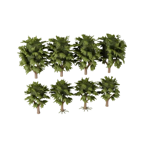 Hedge Row Kit Modular 3D model, isometric modular kit view, showing leaf clusters, layered vegetation clusters.