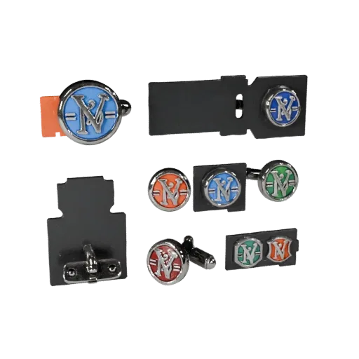 Monogram Style Cufflink game ready 3D model, side view studio render, showing cufflink silhouette and surface contrast.