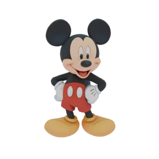 3D model of Mickey Mouse standing in his classic pose, hands on hips, with a cheerful expression and wearing his iconic red s
