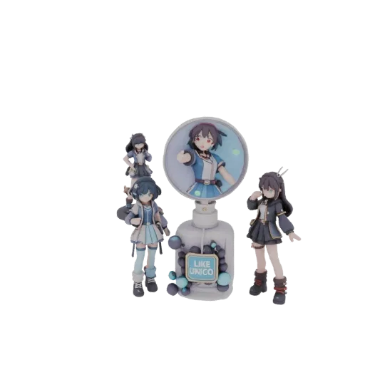 3D Model of Unico Anime Style Car Air Freshener with Character Figurines