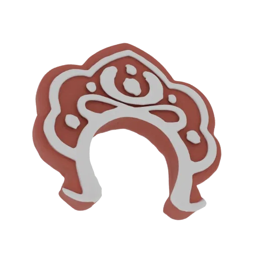 3D model of a gingerbread crown cookie with white icing decorations, isolated on a white background.