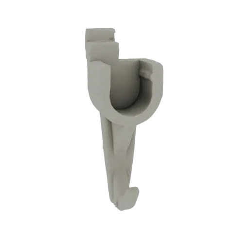 A 3D render of a light gray U-shaped hook bracket with a curved lower hook and a flat top mounting section.