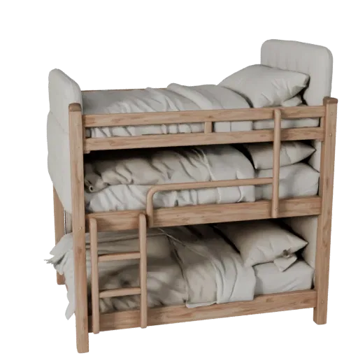 Cama Estofada Casal Modelo 3D Realista, quarto, renderização de estúdio em três quartos, detalhe do tecido.