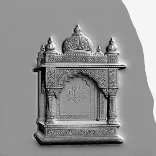 Modelo 3D de templo-nicho indio estilo bajorrelieve con un loto en el centro, con rica detallación de elementos arquitectónic