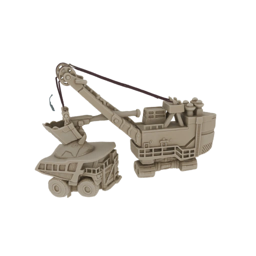 Diorama de Excavadora Minera y Camión Volquete