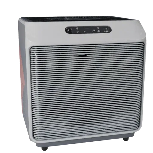 Compact Air Purifier Stylized 3D model, home interior, stylized isometric render, plastic detail.