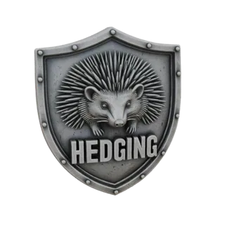 3D model of a shield emblem with a detailed hedgehog and the word HEDGING