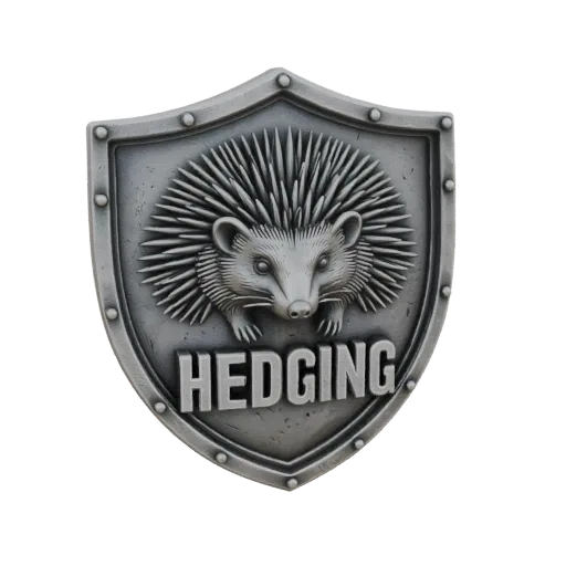 3D model of a shield emblem with a detailed hedgehog and the word HEDGING