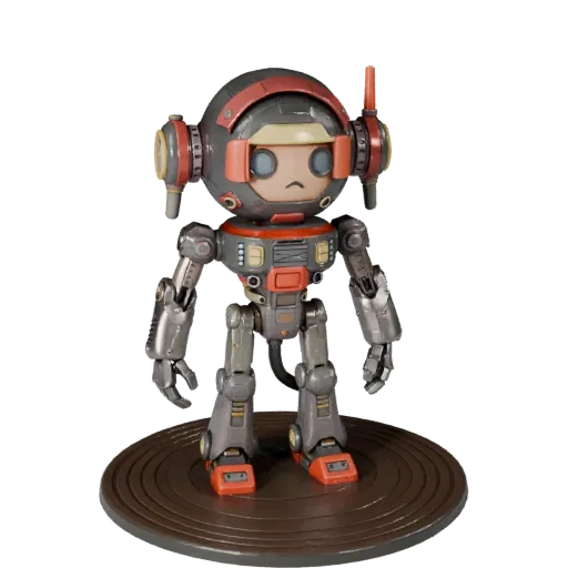 Aperçu du modèle 3D Figurine Robot Vinyle montrant la pose, la vue de trois-quarts et les détails de surface