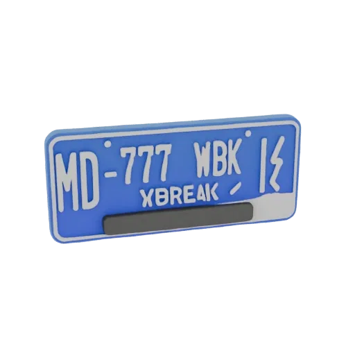 Modèle 3D plaque d'immatriculation bleue inscription MD-777 WBREAK